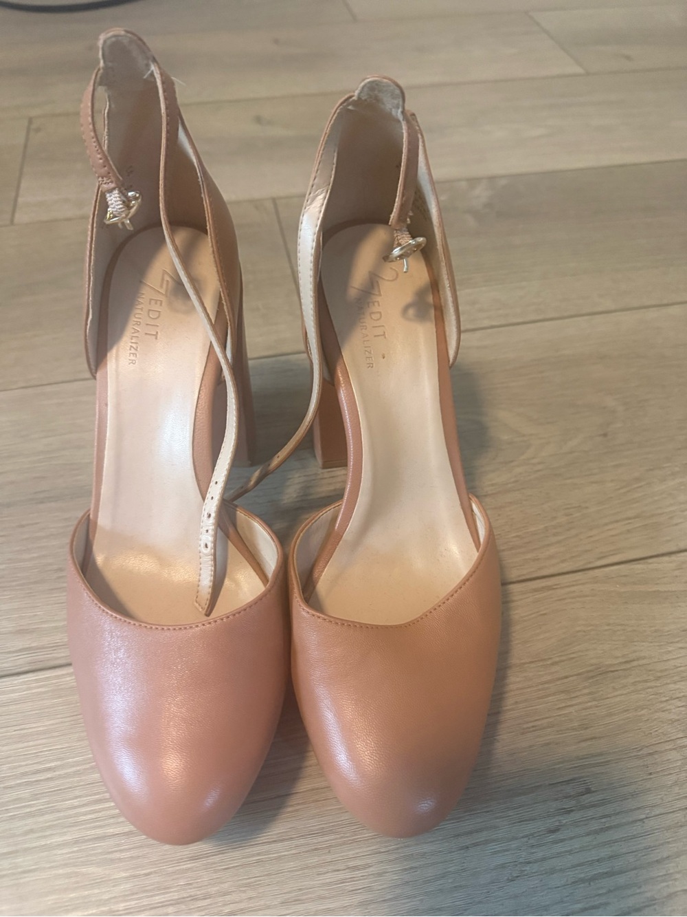 27 EDIT Naturalizer Nude Leather Ankle Strap Block Heels | 8.5